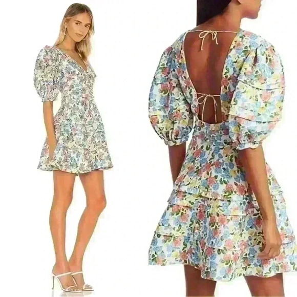 Amur Avian Puff Sleeve Floral Mini Dress in White Anemone Floral Size XL NWT - Picture 3 of 16